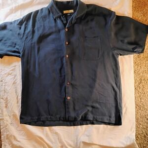 Tommy Bahama Men's Casual Button-Down‎ Shirt Blue XL 100% Silk Short Sleeve